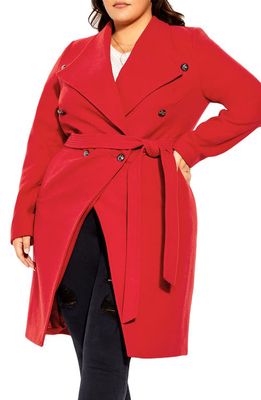 City Chic Belted Trench Coat in Lust Red