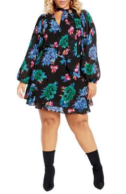City Chic Blakely Floral Print Long Sleeve Minidress in Blooming Lush