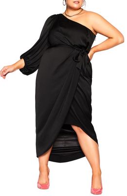City Chic Bria One-Shoulder Midi Dress in Black