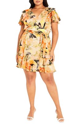 City Chic Callie Print Tie Waist Ruffle Dress in Miami