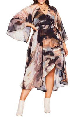 City Chic Caroline Print Long Sleeve Faux Wrap Maxi Dress in Horizon