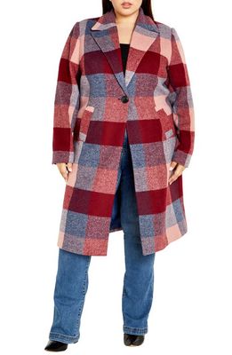 City Chic Charlie Buffalo Plaid Coat in Musk Check