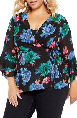 City Chic Charlie Floral Print Wrap Top in Blooming Lush