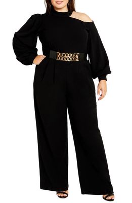 City Chic Charlie Shoulder Cutout Long Sleeve Jumpsuit in Black