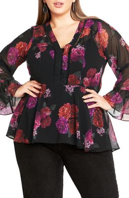 City Chic Chaya Floral Long Sleeve Top in Prize Floral