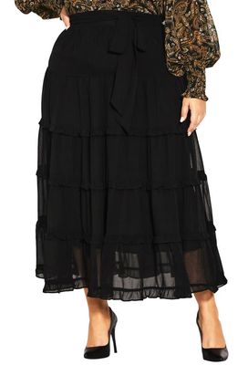 City Chic Claire Tiered Skirt in Black