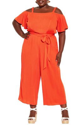 City Chic Cold Shoulder Jumpsuit in Tigerlily
