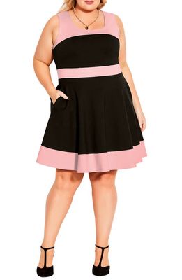 City Chic Colorblock Fit & Flare Dress in Black/Rose