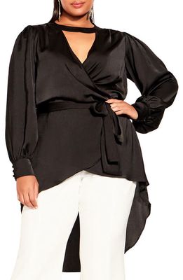 City Chic Demi Faux Wrap High-Low Top in Black