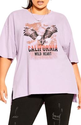 City Chic Downtown Eagle Graphic Tee in Washed Lilac