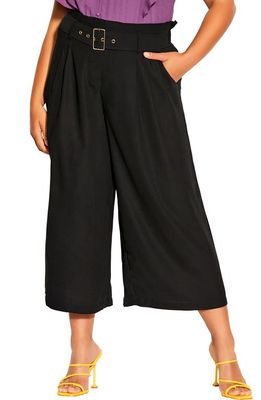 City Chic Easy Crop Belted Pants in Black
