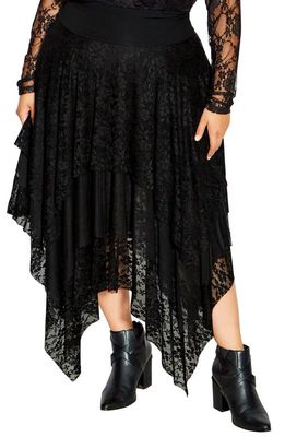 City Chic Elizabeth Handkerchief Hem Lace Maxi Skirt in Black