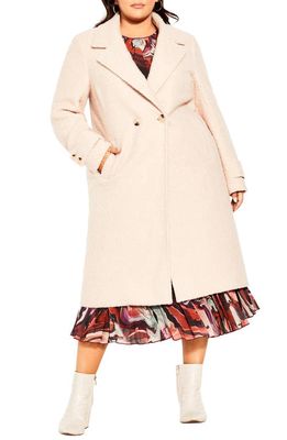 City Chic Ella Double Breasted Coat in Buff