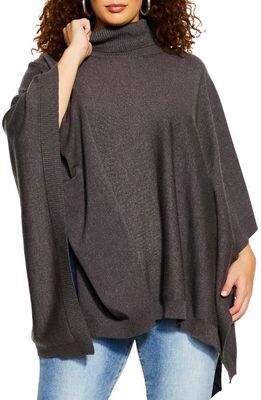 City Chic Emilia Turtleneck Cape Sweater in Charcoal