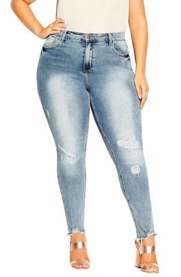 City Chic Escape High Waist Distressed Skinny Jeans in Light Denim