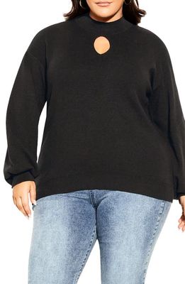 City Chic Evelyn Keyhole Mock Neck Sweater in Black