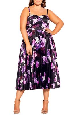 City Chic Everly Floral Print Fit & Flare Dress in Night Bloom