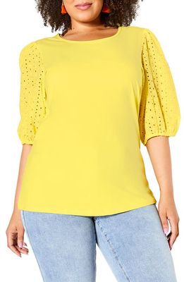 City Chic Eyelet Puff Sleeve Top in Sunshine