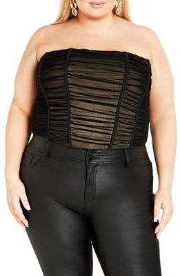 City Chic Fallon Tulle Ruched Corset Top in Black