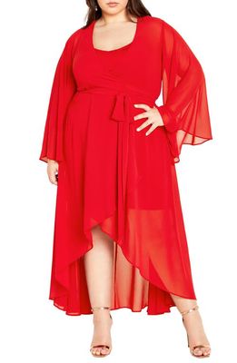 City Chic Fleetwood Long Sleeve Chiffon Wrap Dress in Love Red