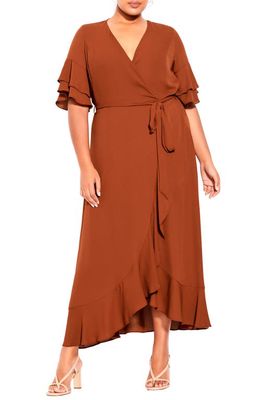 City Chic Flutter Me Wrap Maxi Dress in Ginger