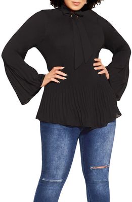 City Chic Forbidden Pleated Bell Sleeve Blouse in Black
