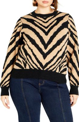 City Chic Freya Relaxed Fit Sweater in Black/Sand