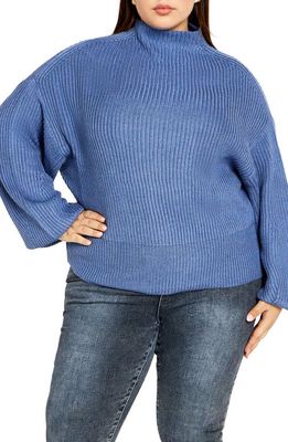 City Chic Funnel Neck Sweater in Denim Blue Melange