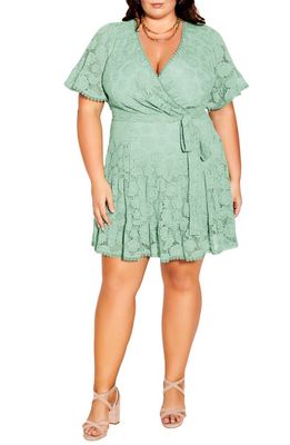 City Chic Garden Kisses Lace Fit & Flare Dress in Sage