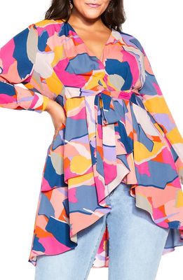City Chic Gianna Print Wrap Top in Bold Abstract