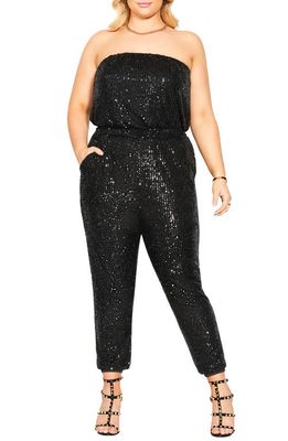 City Chic Gianna Sequin Strapless Jumpsuit in Black
