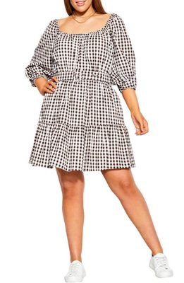 City Chic Gingham Print Dress in Cocoa Gingham