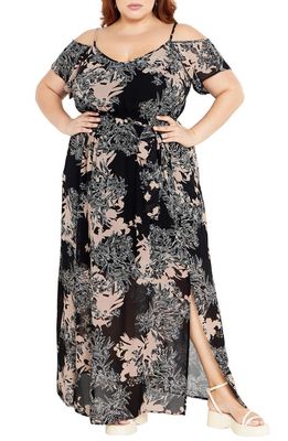 City Chic Giovanna Floral Cold Shoulder Maxi Dress in Shadow Floral