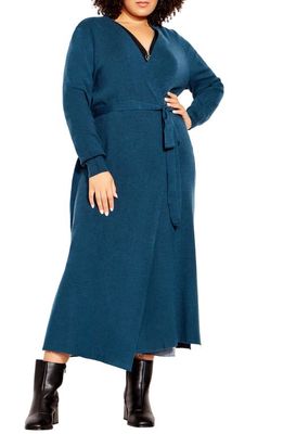 City Chic Goldie Longline Cardigan in Teal