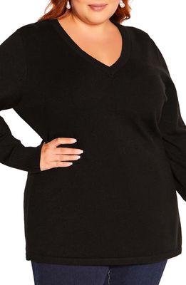 City Chic Hannah Asymmetric V-Neck Cotton Tunic Sweater in Black