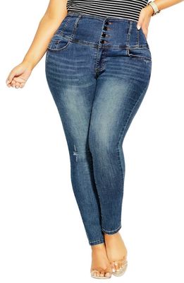 City Chic Harley Corset High Waist Skinny Jeans in Classic Wash