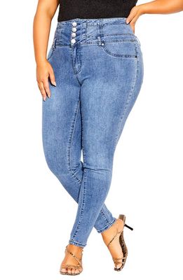 City Chic Harley Corset High Waist Skinny Jeans in Washed Denim