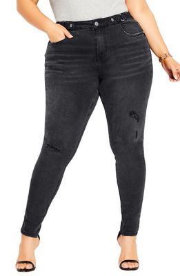 City Chic Harley D-Ring High Waist Skinny Jeans in Washed Black