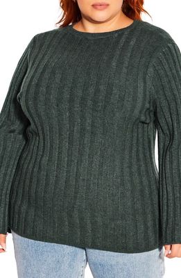 City Chic Hazel Bell Sleeve Cotton Rib Sweater in Teal