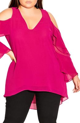 City Chic High-Low Cold Shoulder Chiffon Tunic in Sangria