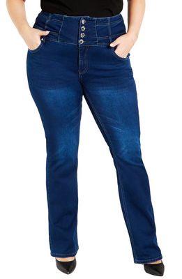 City Chic High Waist Corset Bootcut Jeans in Mid Denim