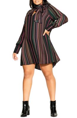 City Chic Illusion Long Sleeve Stripe Shift Dress in Illusion Stripe