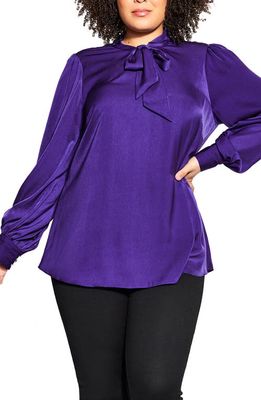 City Chic In Awe Tie Neck Top in Royal Purple