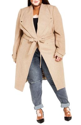 City Chic Isabella Belted Coat in Buff