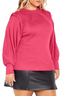 City Chic Isabella Rib Button Shoulder Sweater in Vibrant Pink