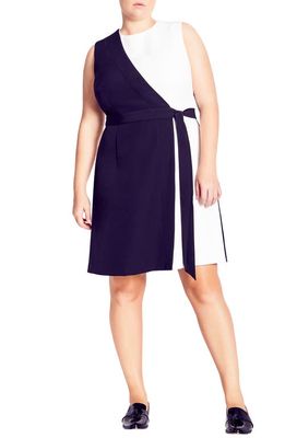 City Chic Isla Two-Tone Tie Waist Dress in Black/Ivory