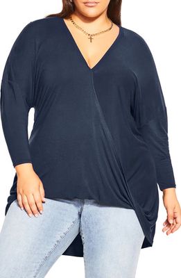 City Chic Jenniver High/Low Tunic Top in Navy