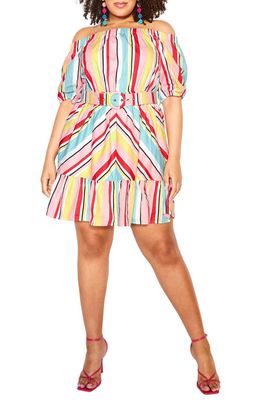 City Chic June Stripe Off the Shoulder Minidress in Stripe Delight