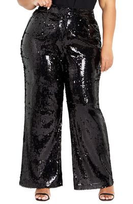 City Chic Kendall Sequin Wide Leg Pants in Black