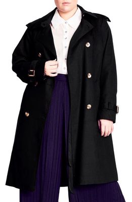 City Chic Kennedy Belted Cotton Trench Coat in Black